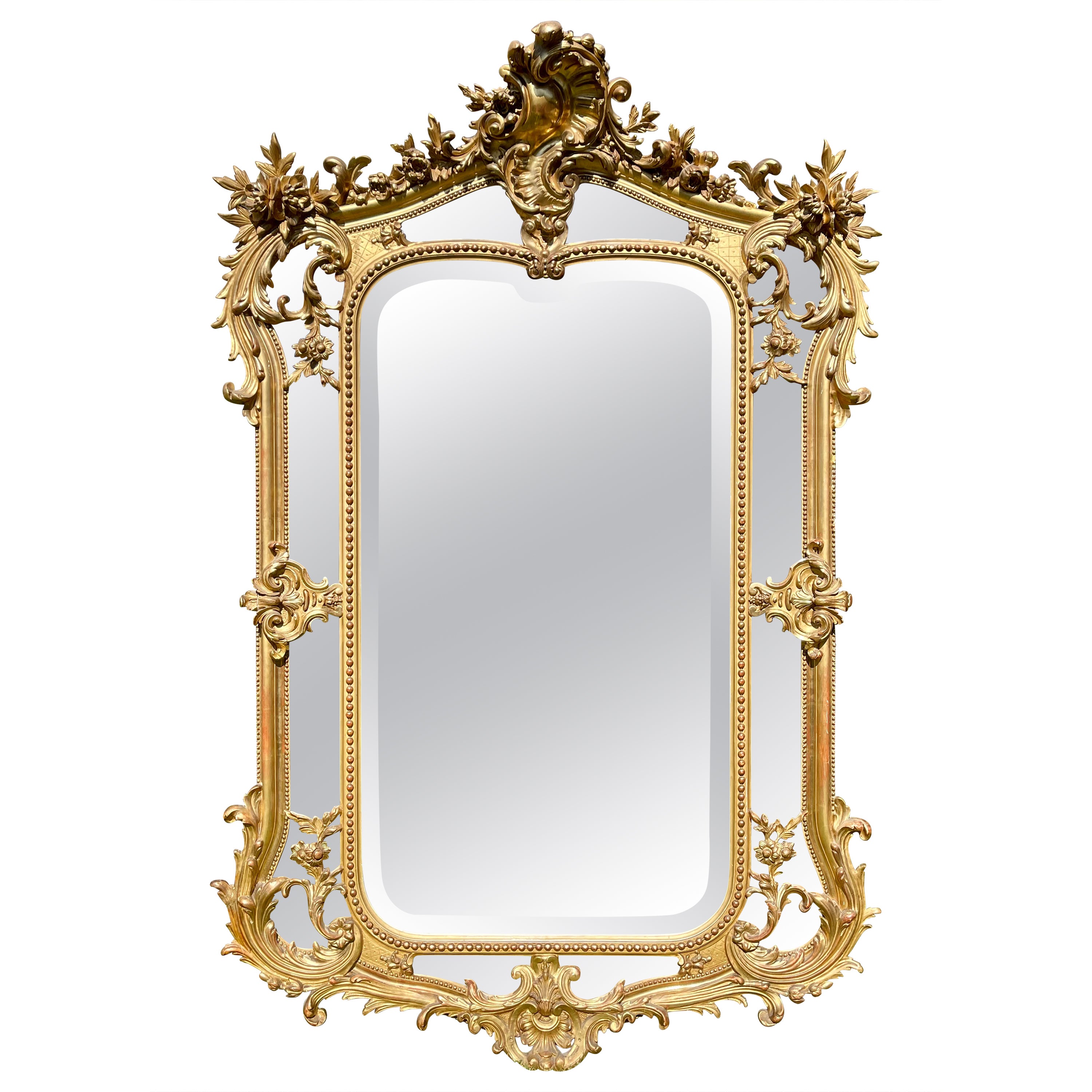 Louis XV Rocaille Style Reservoir Mirror, Gilt Wood & Gilt Plaster, 19th Century