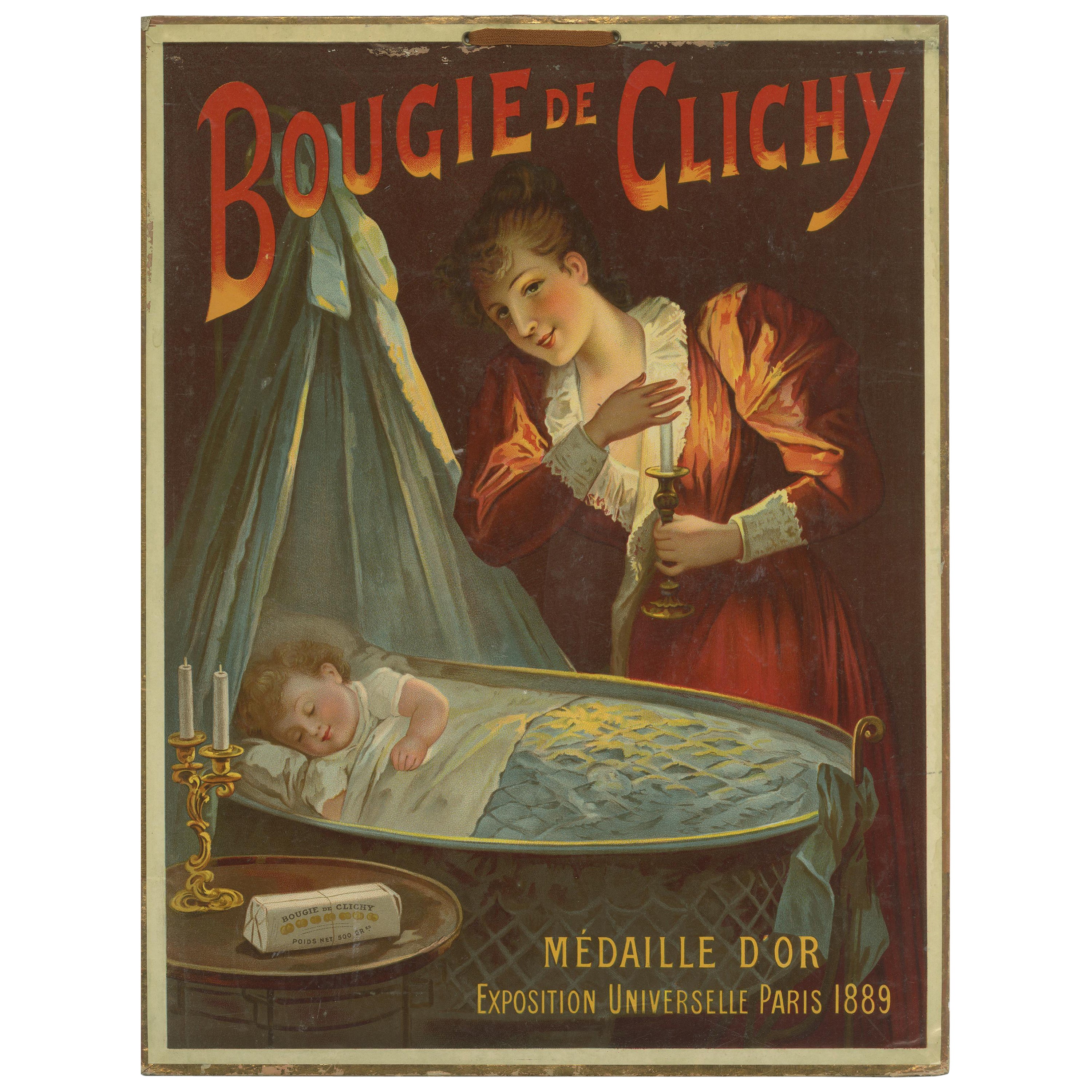 Lithographie d'origine vintage sur panneau représentant des bougies de promotion, vers 1900
