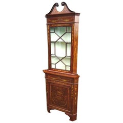 Antique Corner Cabinet, Inlaid Mahogany