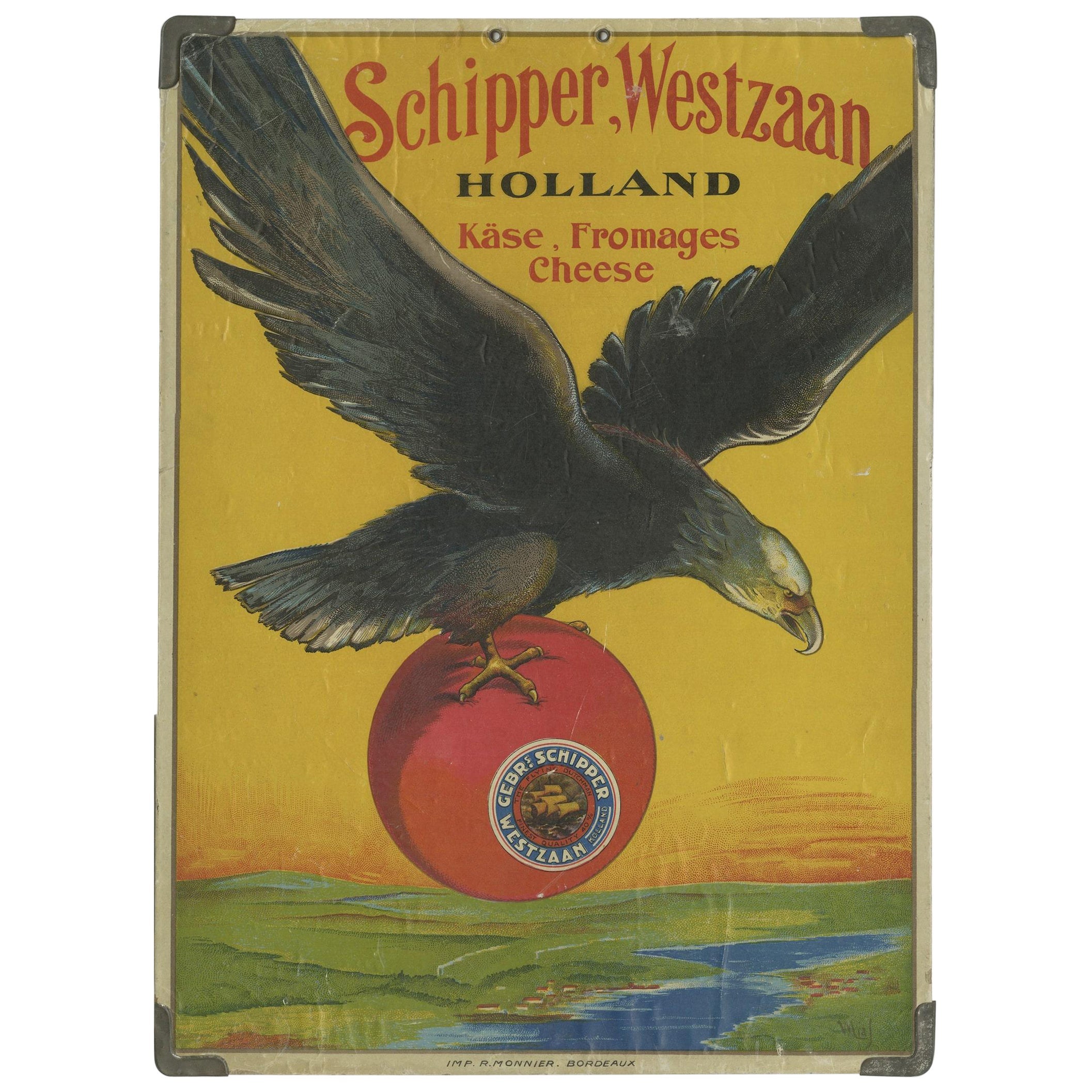 Vintage Litho on Card-Board of Dutch Cheese for Export, ca 1930's For Sale