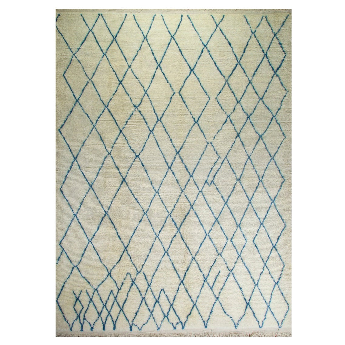 Tapis marocain 9x12 Ft. 100 % laine. Couleurs ivoire et bleues, options personnalisées disponibles