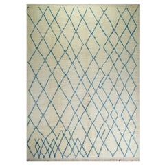 9x12 Ft Moroccan Rug. 100% Wool. Ivory & Blue Colors. Custom Options Available