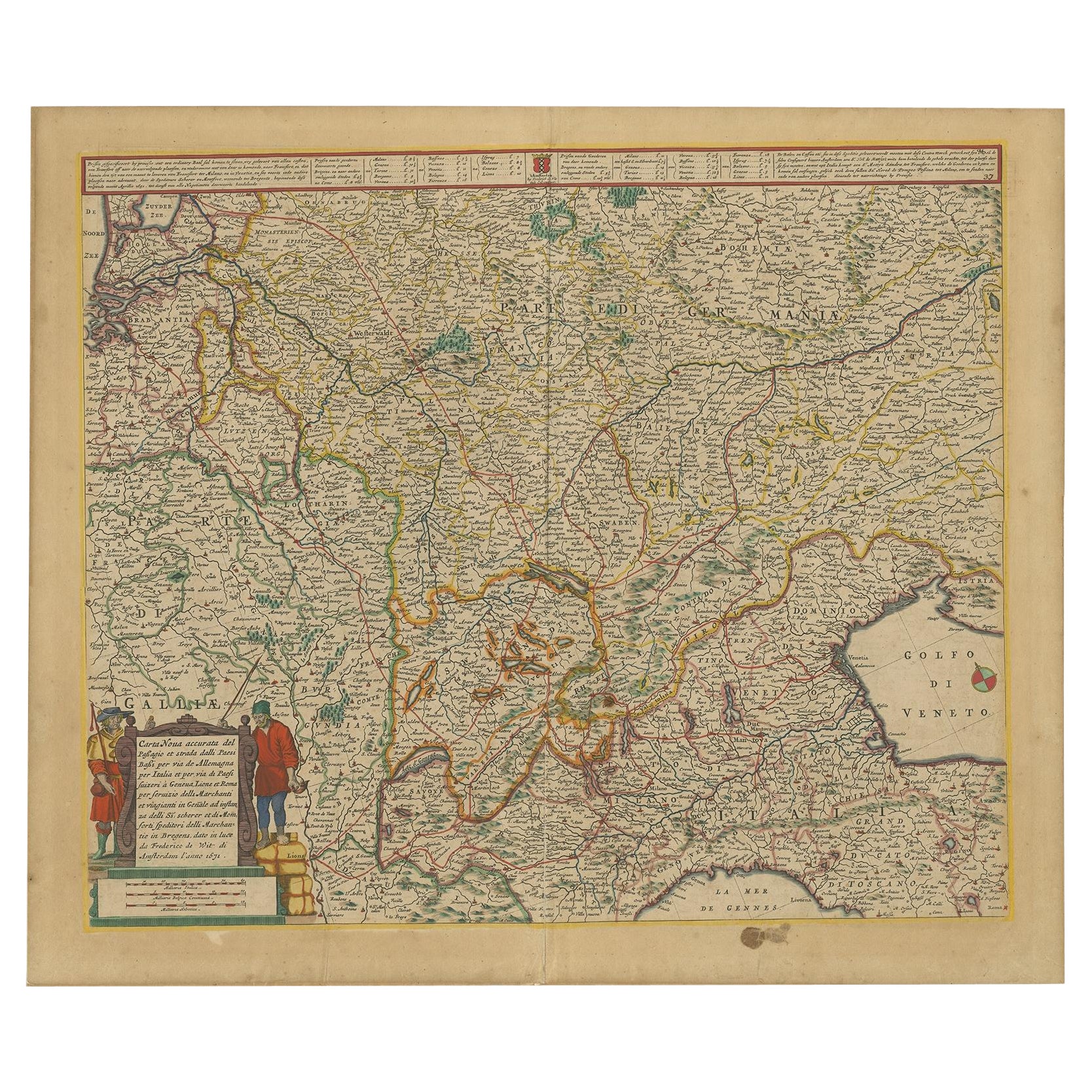 Carte ancienne de l'ouest de l'Europe centrale, vers 1680