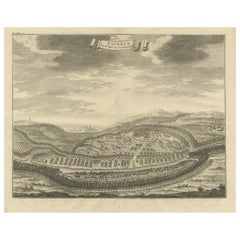 Antique Panoramic Engraved View of the Town of Longvek 'or Lavek' in Cambodia, ca.1726