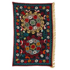 Vintage 3'9''x6' Uzbek Suzani Wall Hanging, Embroidered Cotton and Silk Bed Cover
