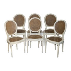 Suite of Six Original circa 1880-1900 French Hand Painted Bergere Dining Chairs