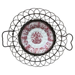 French Majolica Wire Basket Gien, circa 1890