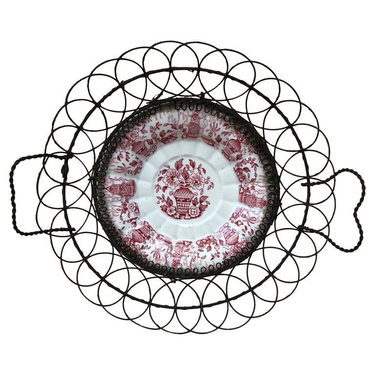 French Majolica Wire Basket Gien, circa 1890 For Sale at 1stDibs