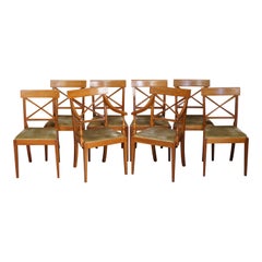 Suite of Eight Vintage Walnut & Satinwood Dining Chairs Mid Century Modern Style