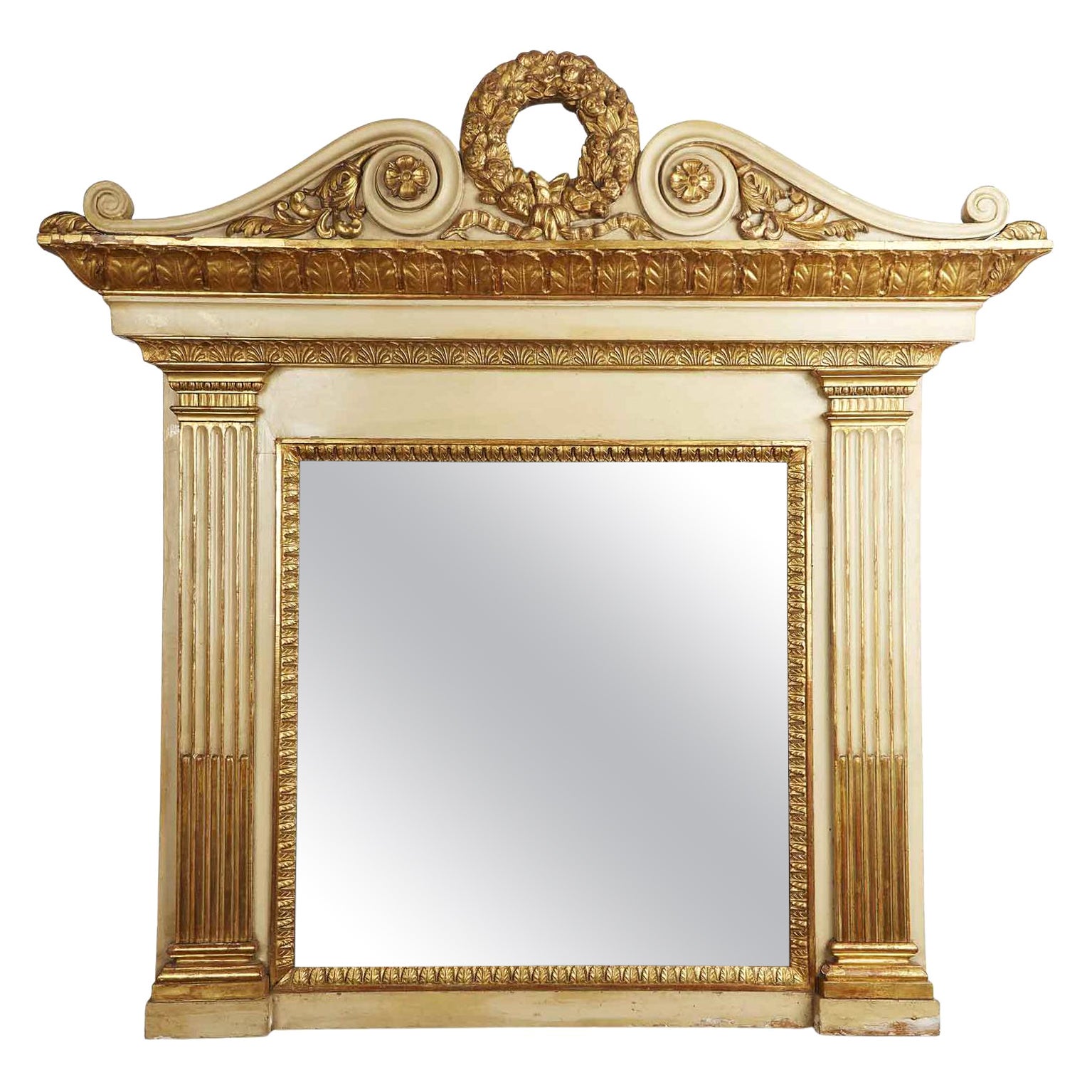 Miroir de trumeau néoclassique italien du 19ème siècle en bois ivoire et doré