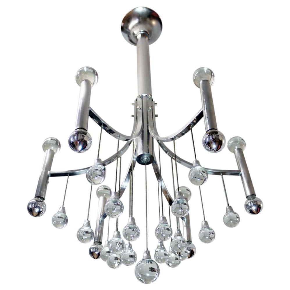 Sciolari Sputnik Chandelier Murano Glass & Chrome, Italy, 1970s
