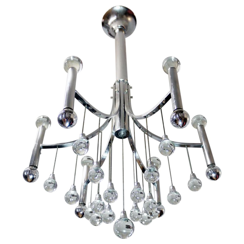 Italian Murano Glass and Chrome Chandelier by Sciolari For Sale