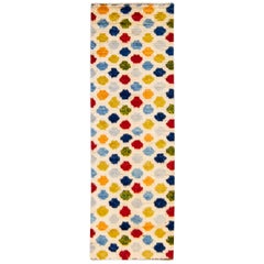 Ivory Modern Moroccan Style Handmade Multicolor Dots Designed Wool Runner