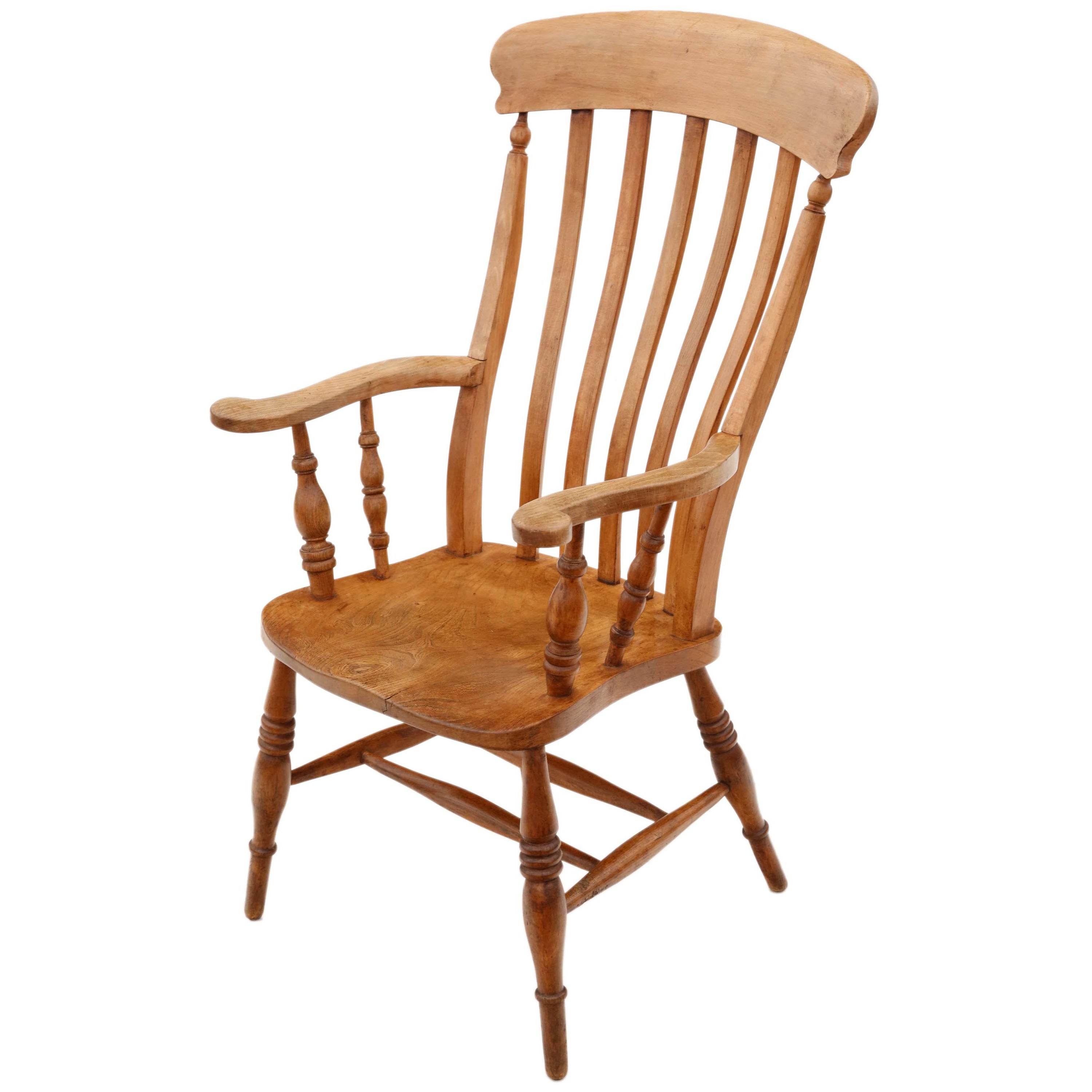 Antique Victorian 19th Century Elm and Beech Grandad Windsor Chair