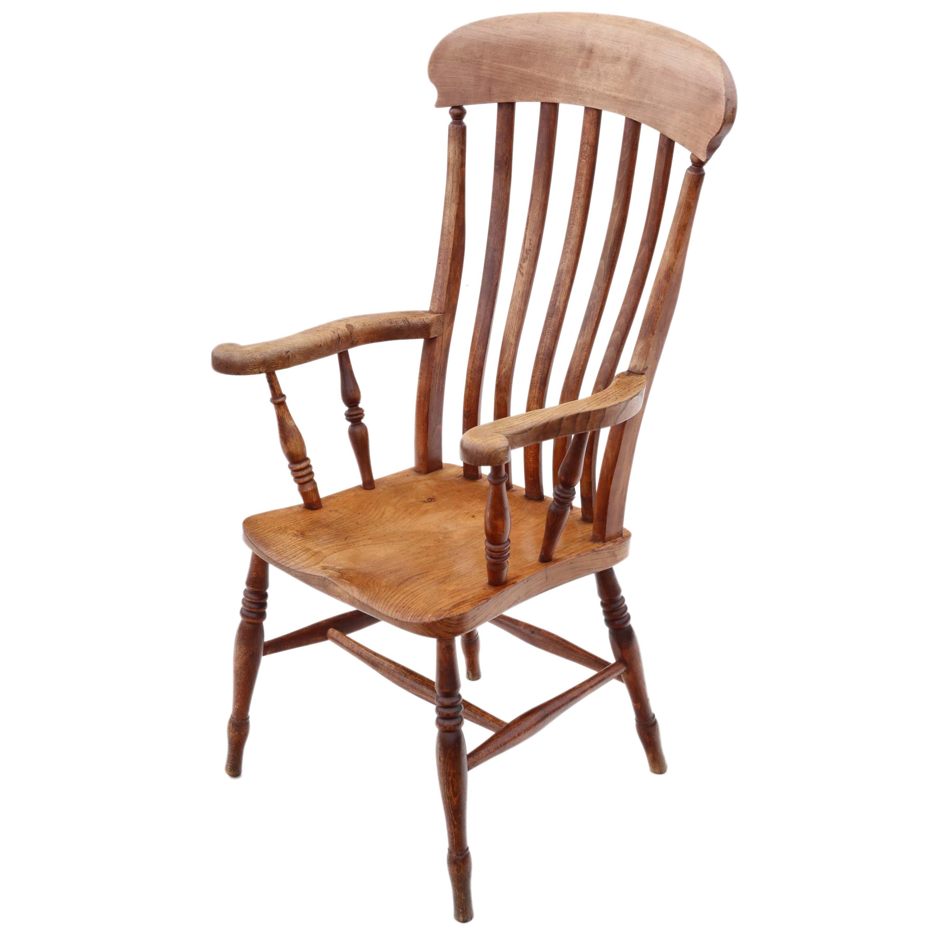 Antique 19th Century Victorian Elm and Beech Grandad Windsor Chair