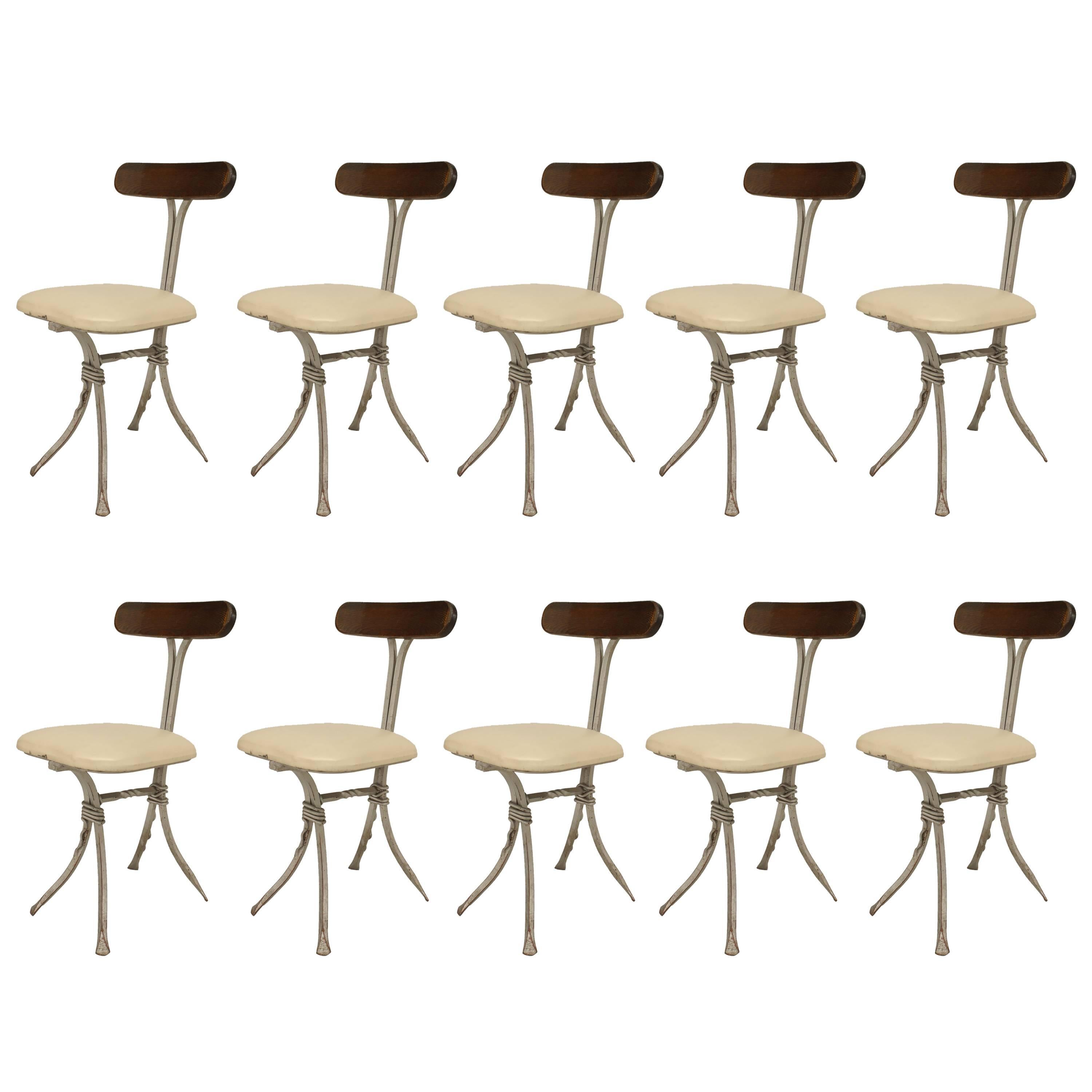 Set of 8 French Mid Century Wrought Iron Cafe Chairs