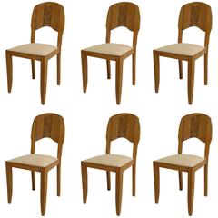 Set of Six French Art Deco Bleached Oak Side Chairs