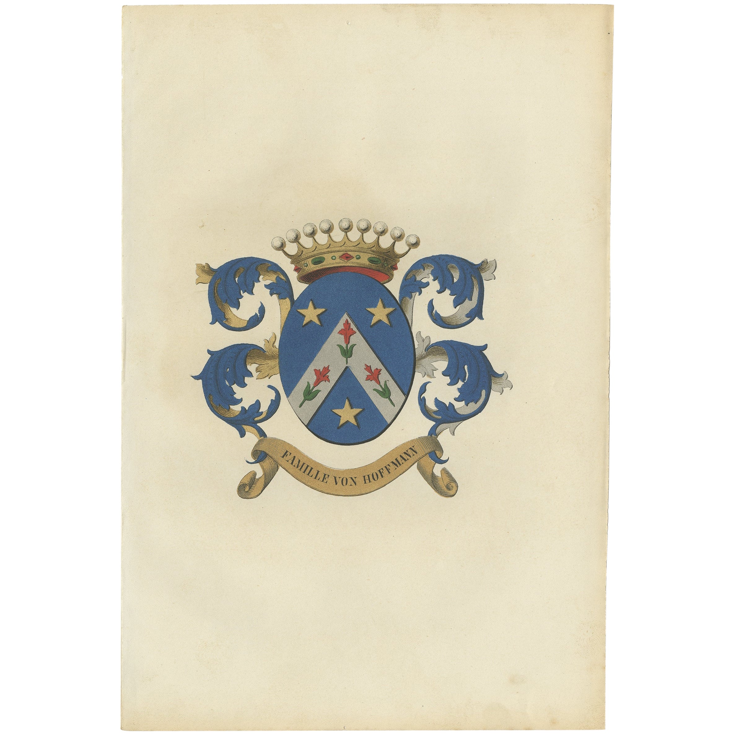 Antiker Genealogie-Druck der belgischen Familie „Von Hoffmann“, 1862