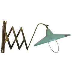 1950s Mid-Century Modern Brass and Green Painted Metal Italian Scissor Lamp