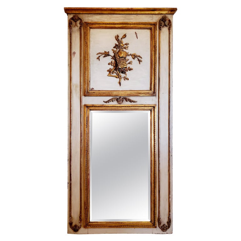 Glorious Large Cream and Gold French Antique Trumeau Mirror at 1stDibs