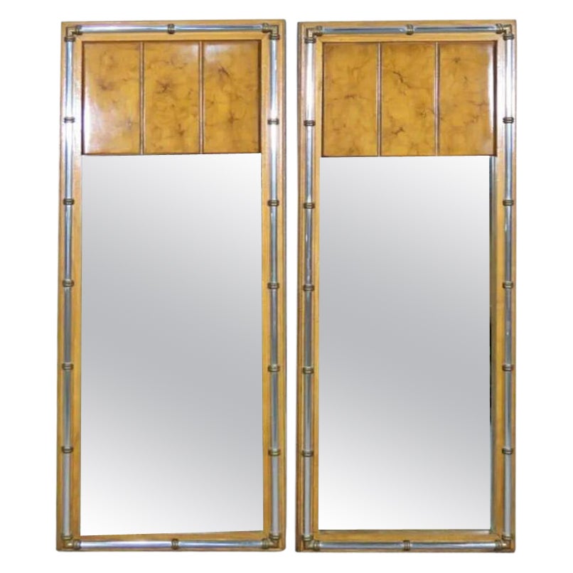 Pair of Faux Bamboo Wall Mirrors For Sale