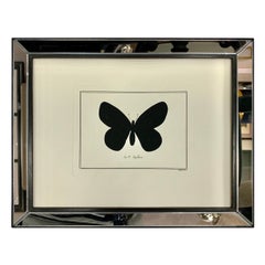 Aquarelle italienne contemporaine aquarelle représentant un papillon d'Apollon, avec cadre en miroir