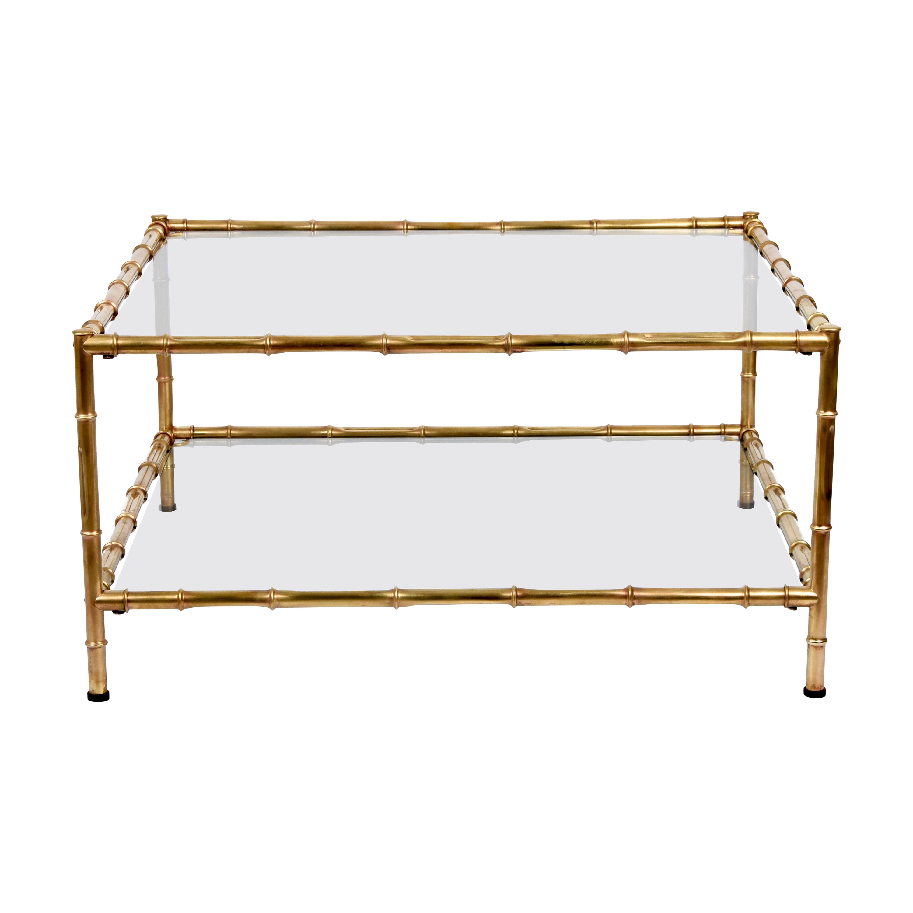 Mid-Century Modern Italian Glass Brass and Faux Bamboo Coffee Table, 1970s