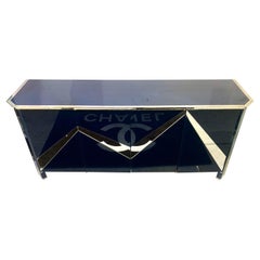 Mid-Century Midnight Blue Lacquer and Mirror Credenza