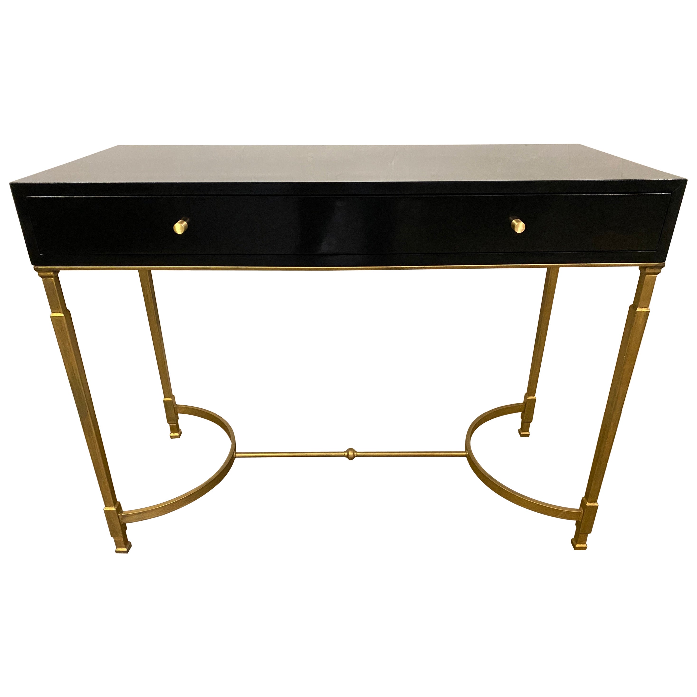 Custom Lacquered Desk with Gold Toned Metal Base