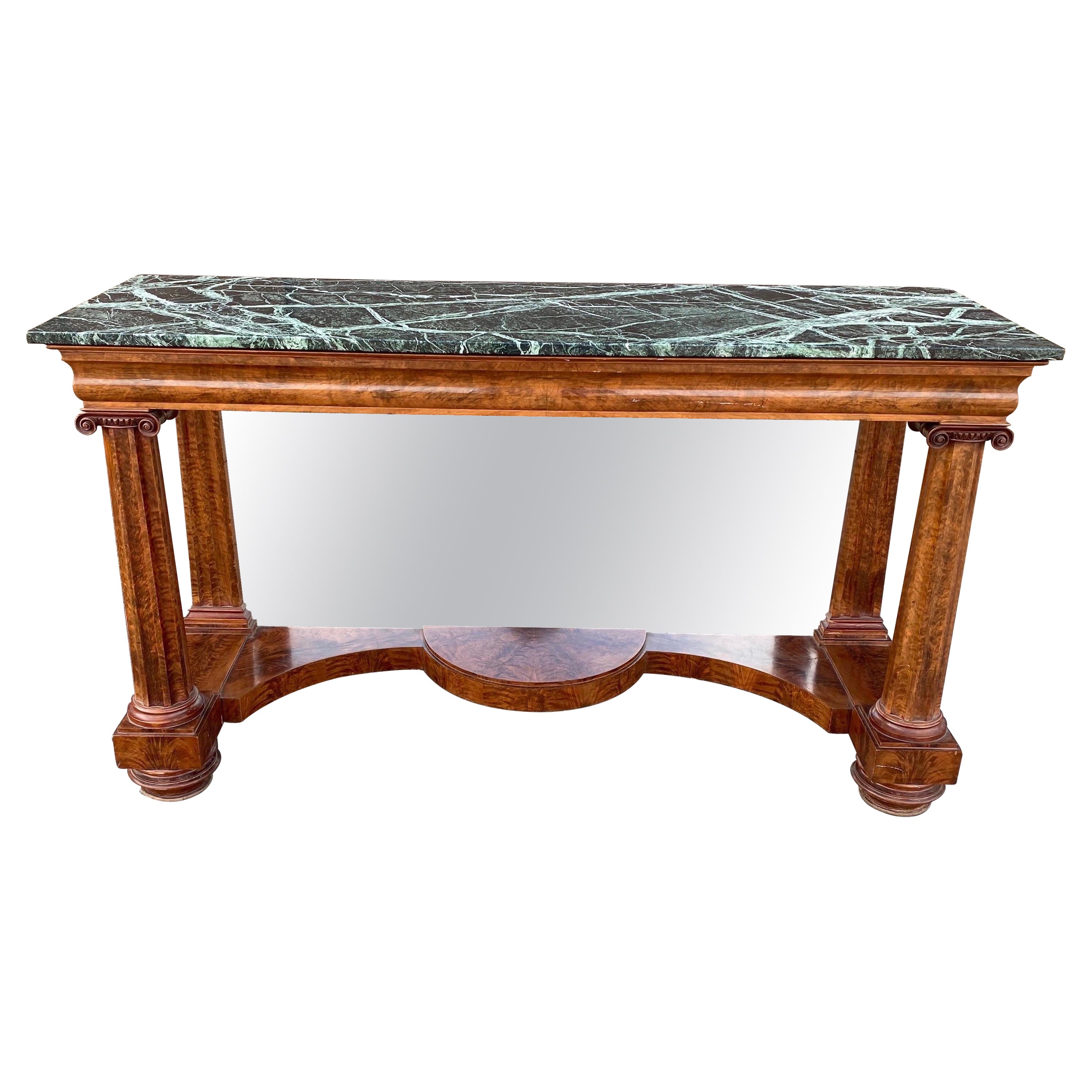 19th Century American Classical Figured Mahogany Marble Top Console For Sale