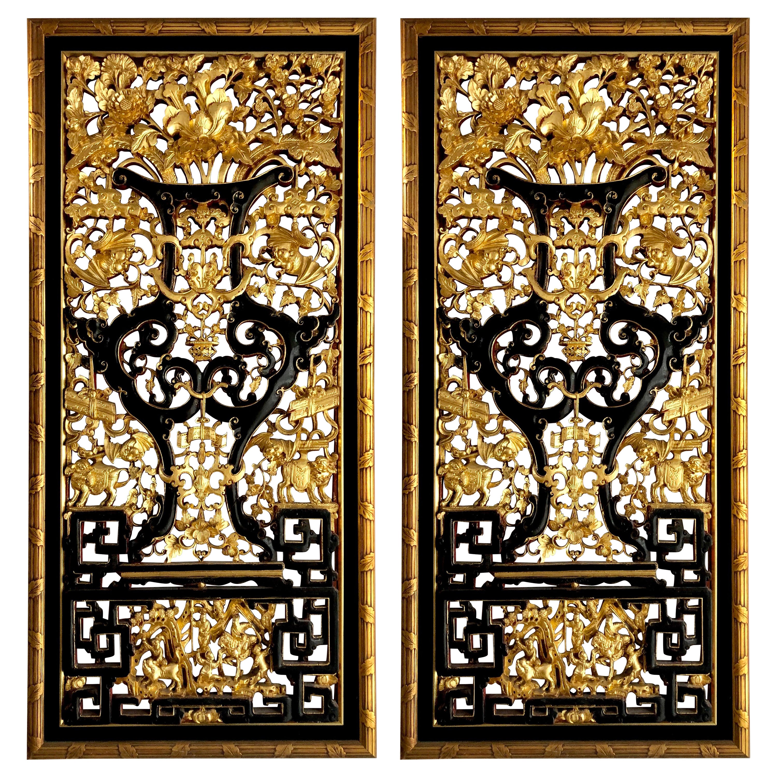Pair of Gilded Carved Wood Wall Panels, Circa Early 20th Century