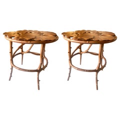 Pair of Unique Mid-Century Carved Wood Tables