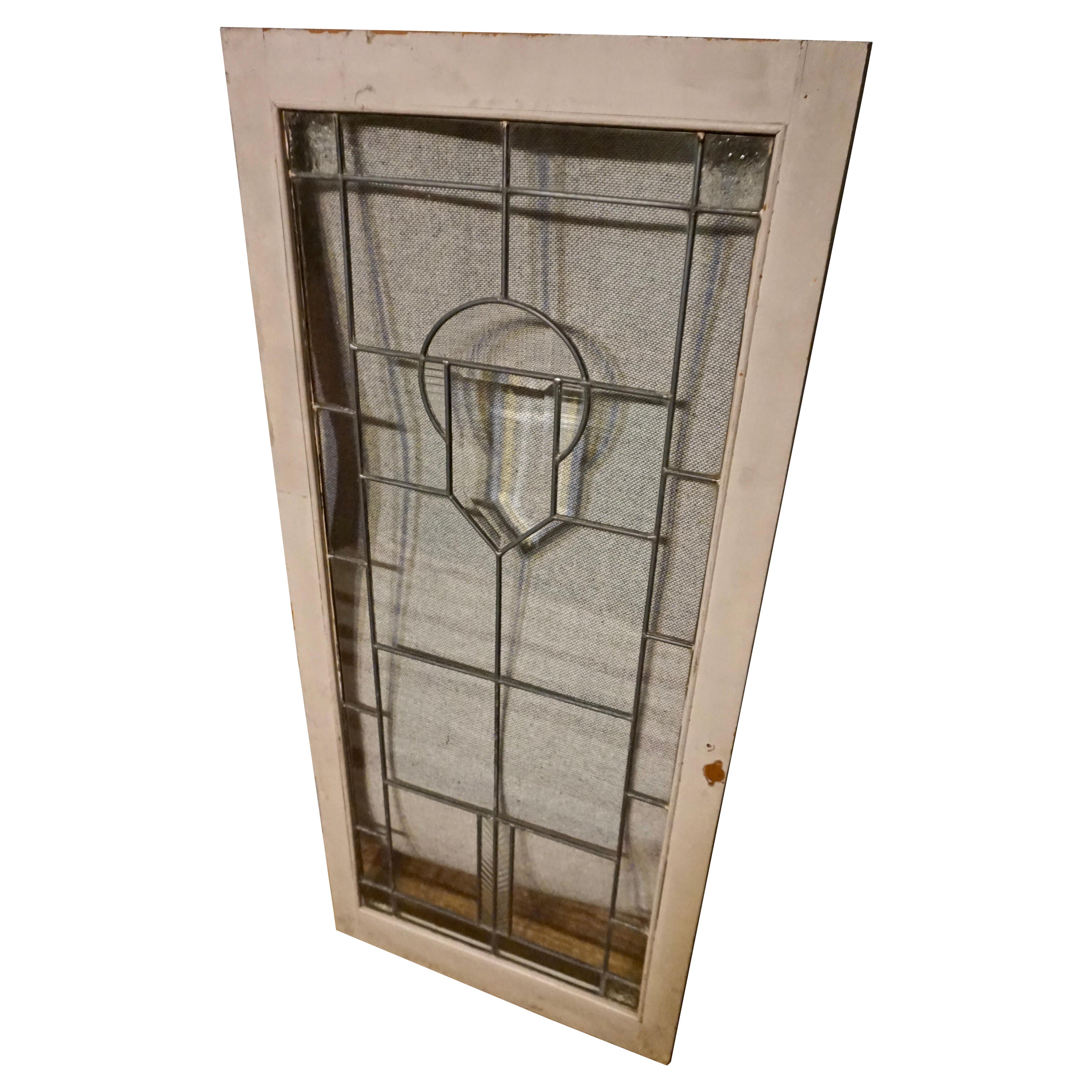 Early Art Deco Lead Bevel Glass Window in Frame