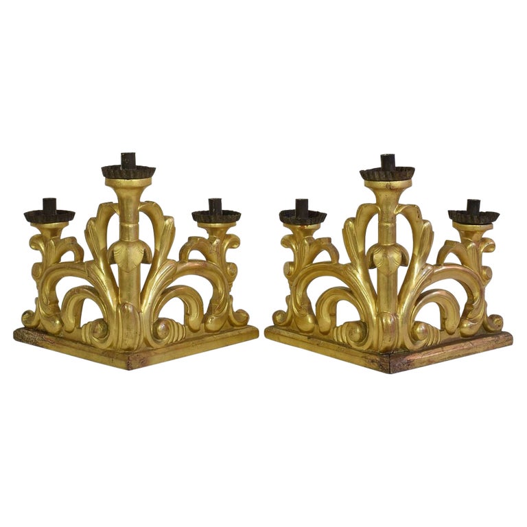 Pair of Late 18th Century Italian Giltwood Baroque Candlesticks or Candleholders