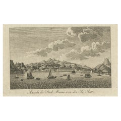 Antique German Print of Macau or Macao in Asia, Published Around 1800