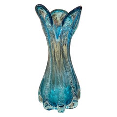 1970s Turquoise Murano Glass Vase in the Manner of Barovier