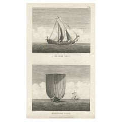 Antique Print of Two Japanese Vessels, 1799
