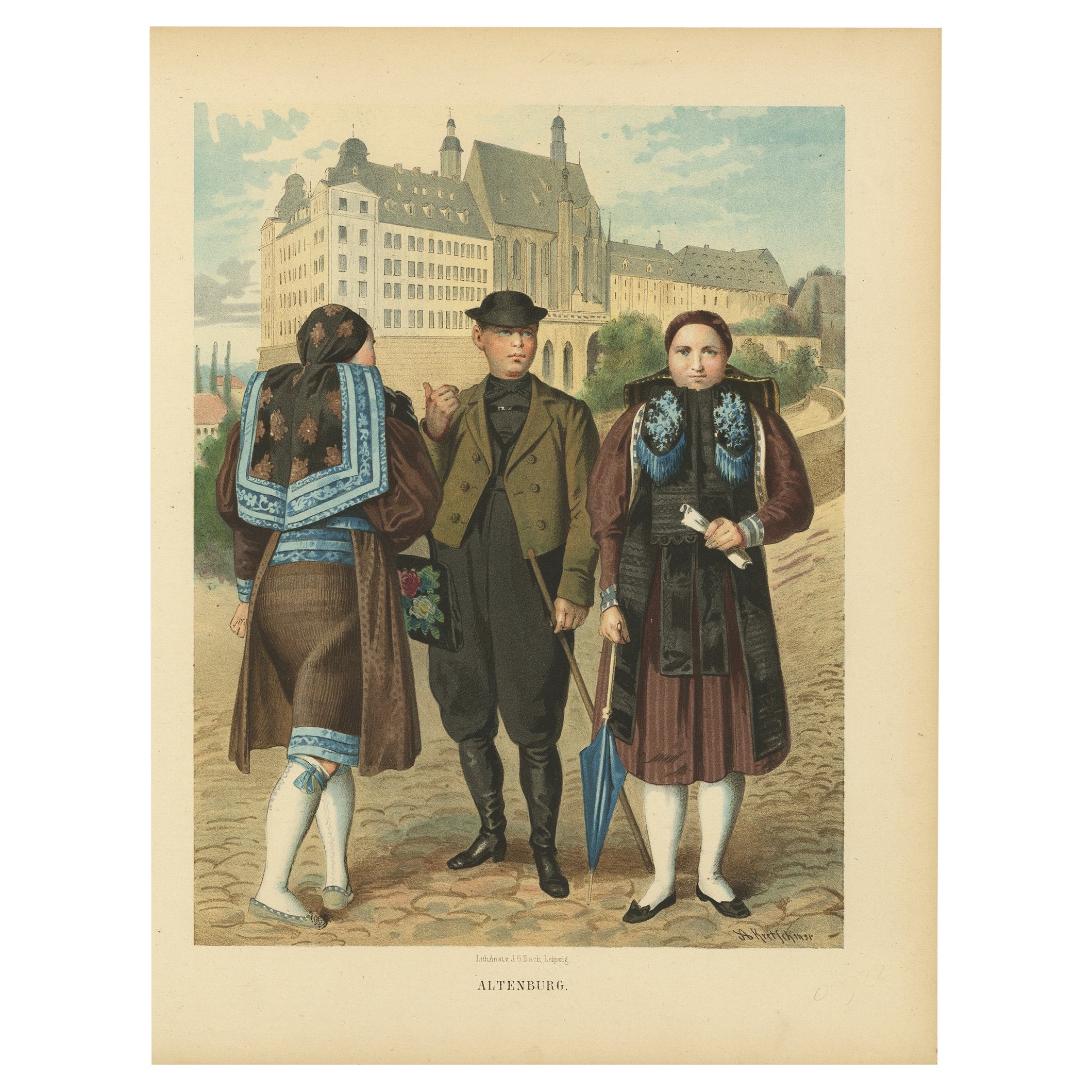 19th Century Costumes of Altenburg, Kretschmer, Chromolithograph on Paper, 1870 For Sale