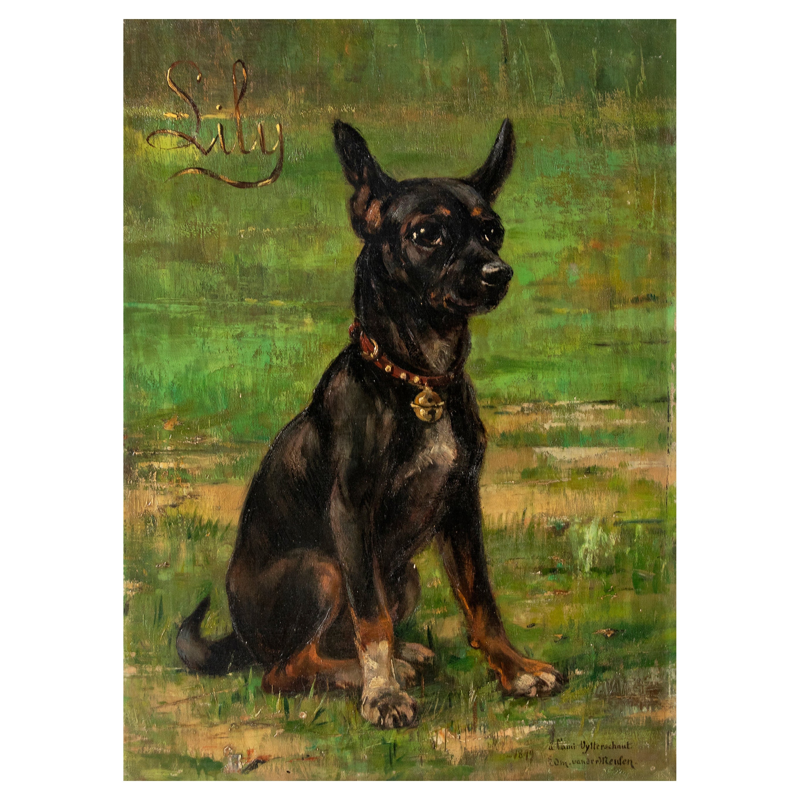 19th Century Oil Painting Pincher Dog, Edmond van der Meulen