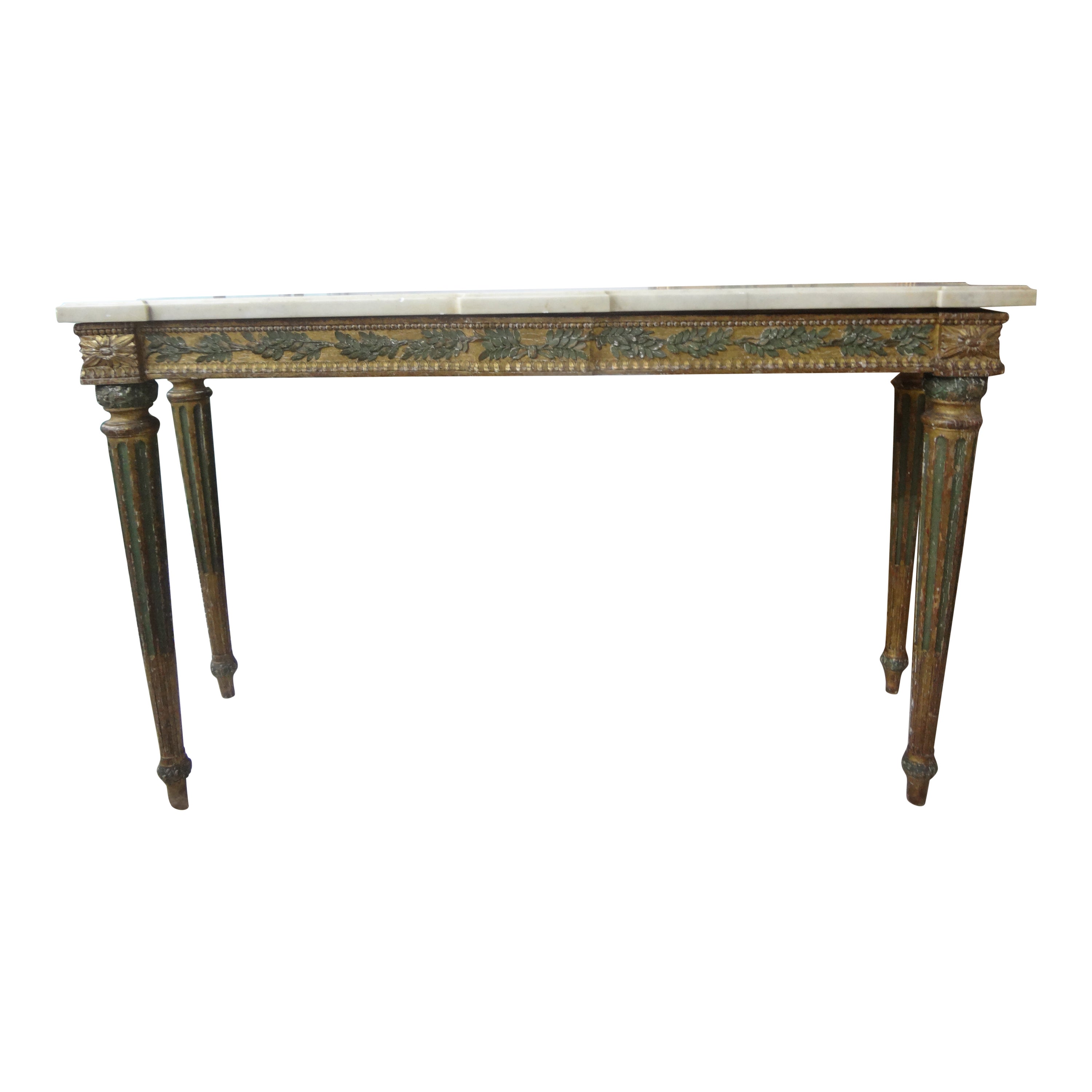 18th Century Italian Louis XVI Painted And Parcel Gilt Console Table