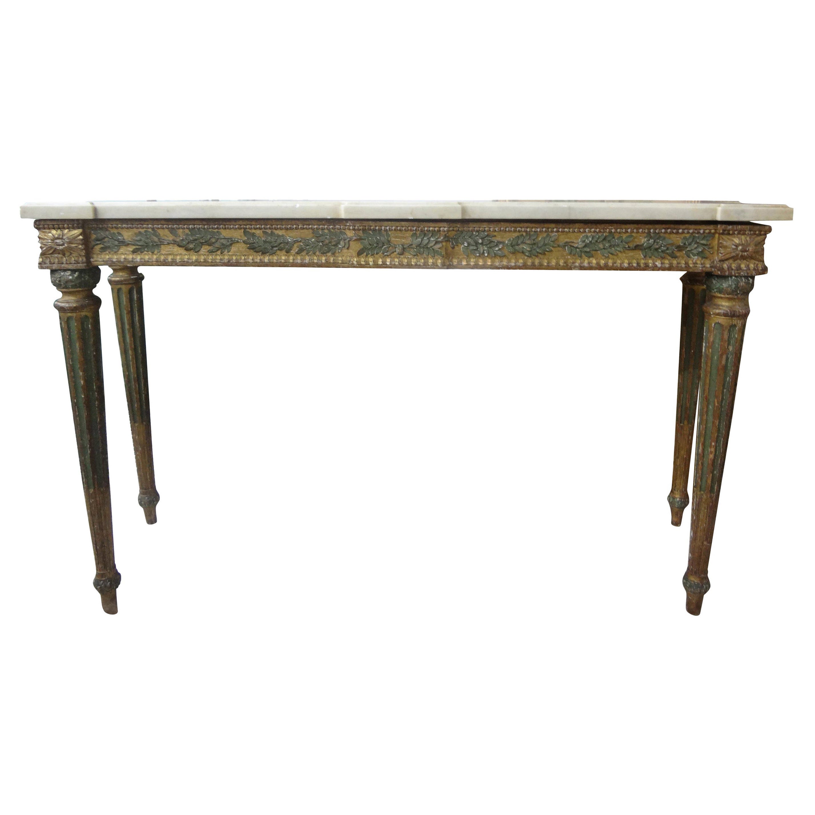 Mesa Consola Italiana Luis XVI del Siglo XVIII Pintada y Dorada a la Parcela