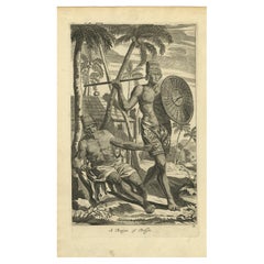 Antique Engraving of Buginese people near Batavia, East Indies, Indonesia, 1744