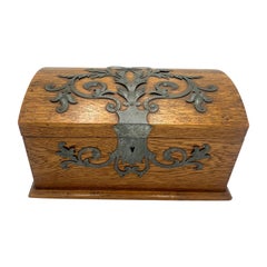 Vintage Oak Casket with Ornaments