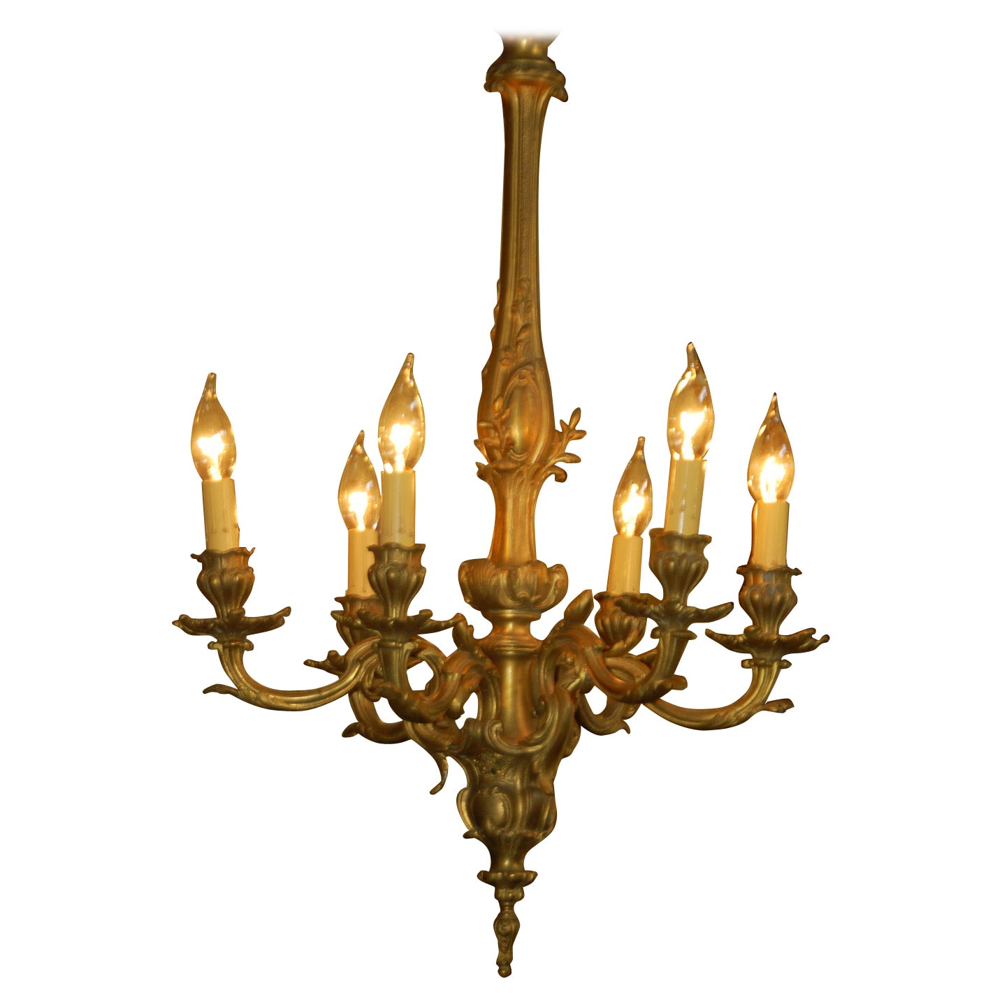 English Victorian Rococo Chandelier in Gilded Cast Bronze Electrified