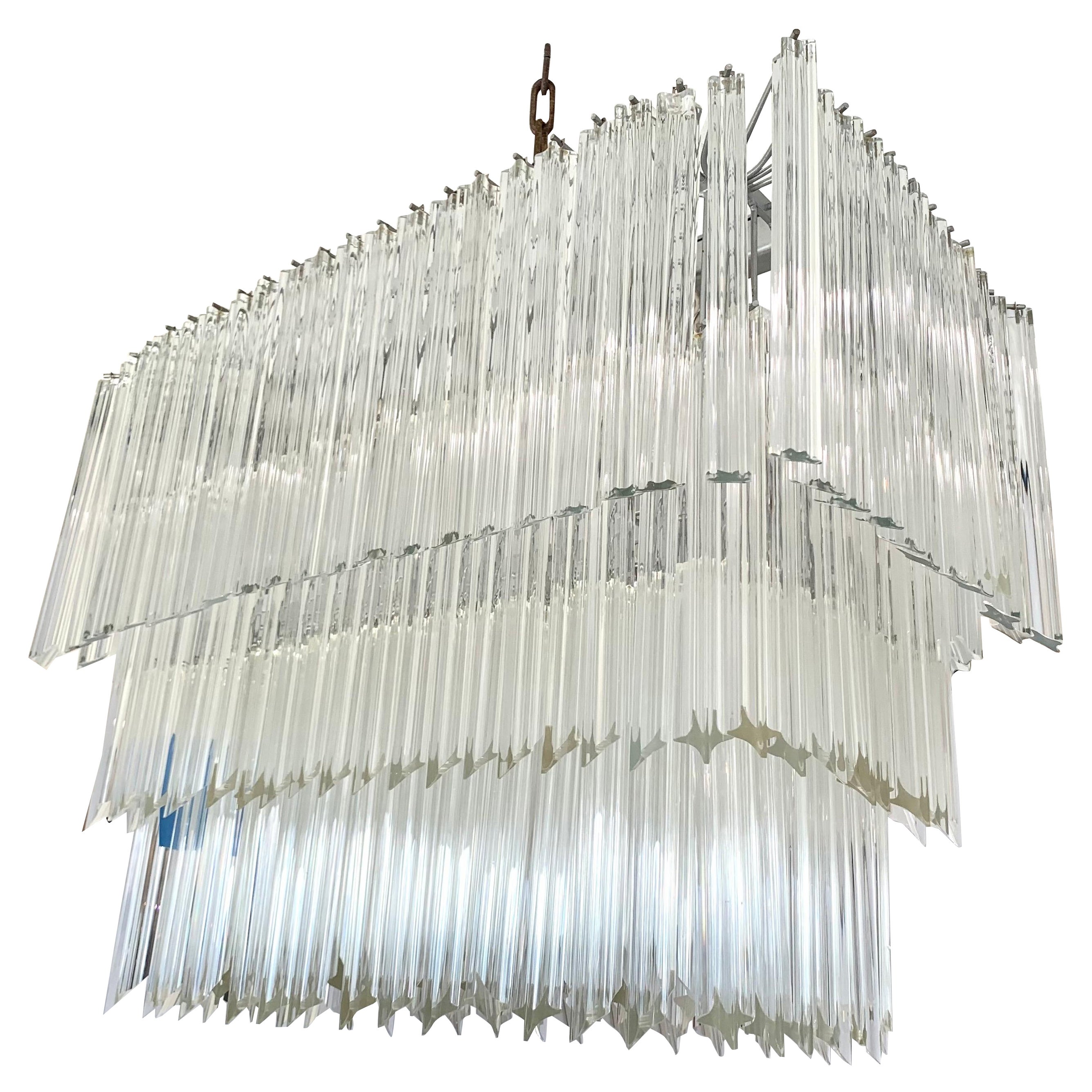 Stunning XL Camer Glass Venini Murano Glass Rectagular Tiered Chandelier For Sale