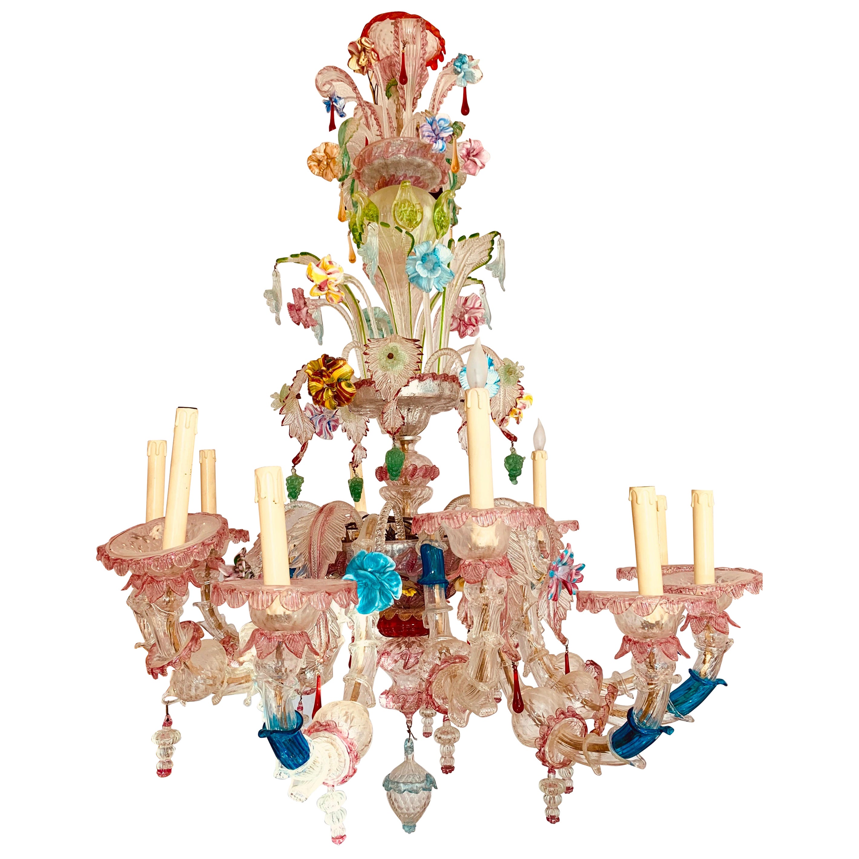 Stunning Very Large One-of-a-Kind Murano Glass Tiered Chandelier For Sale