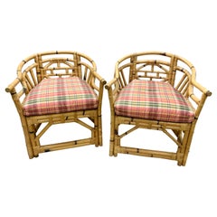 Vintage Matching Pair of Mid-Century Modern Bamboo Barrel Back Lounge Chairs