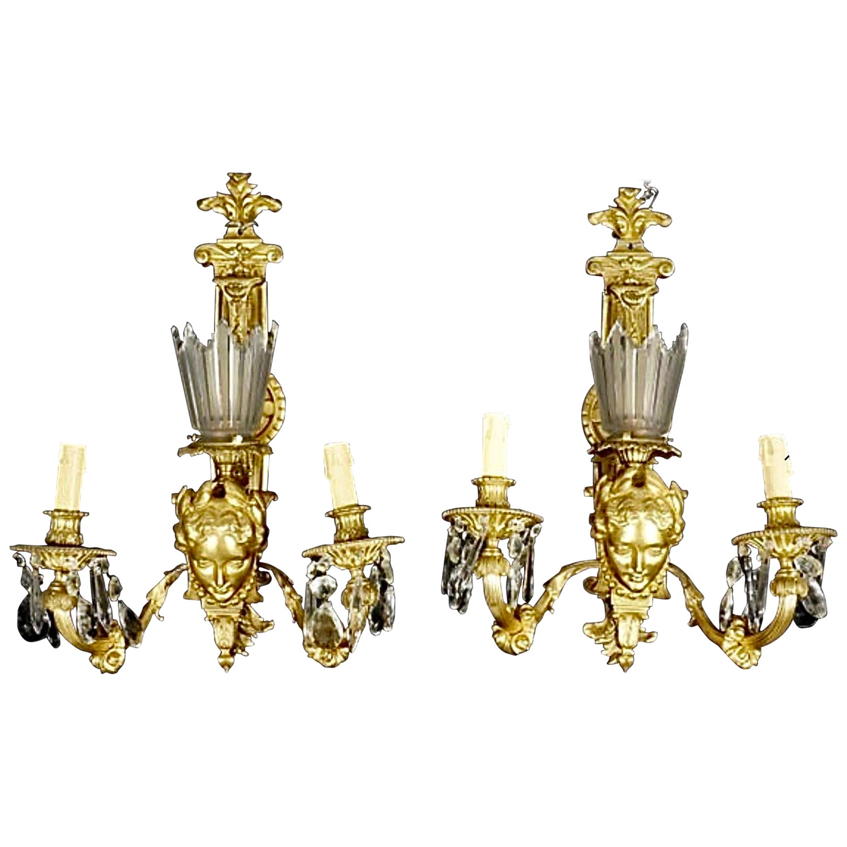 19th Century Belle Epoque Gilt Bronze Sconces, a Pair