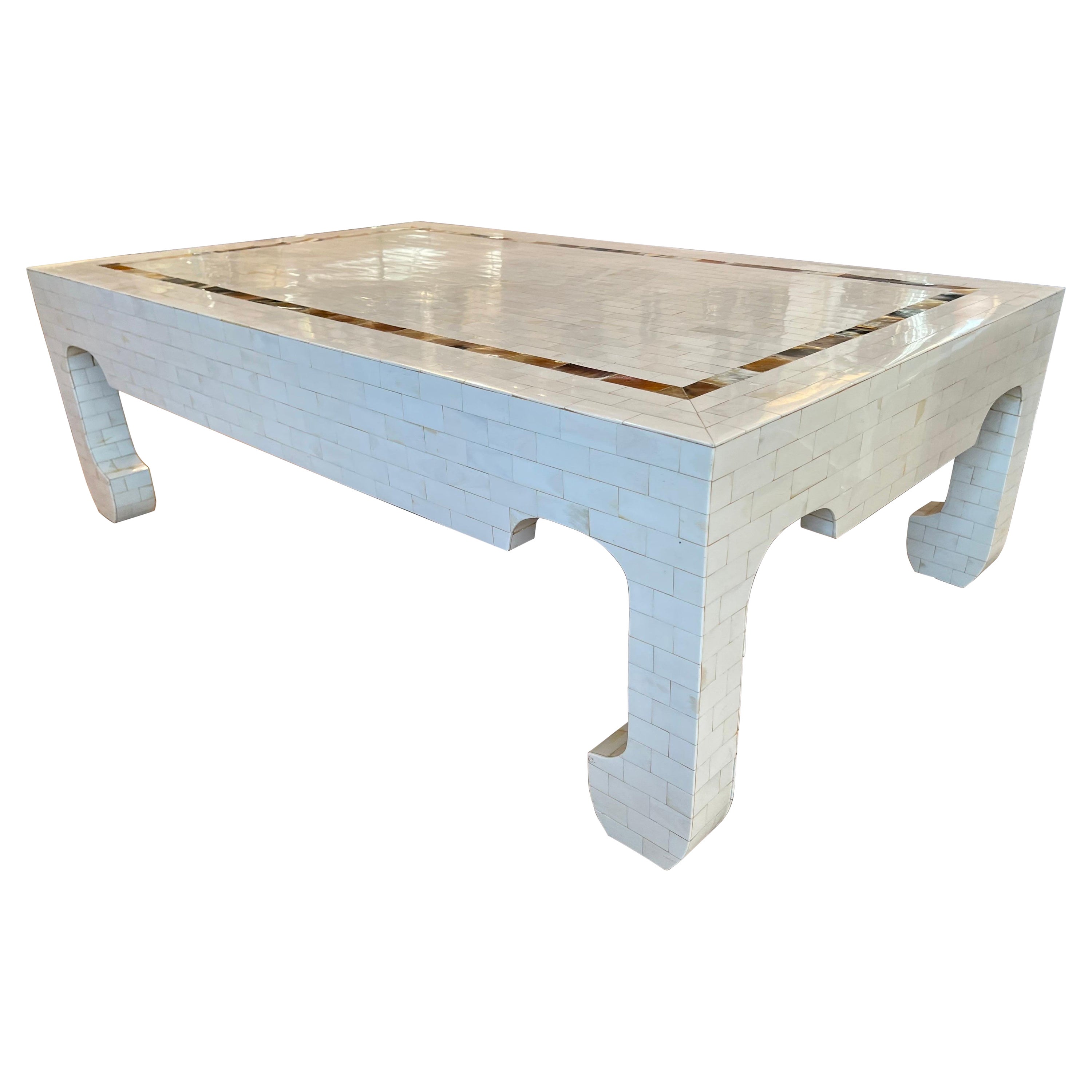 Ming Style Tessallated Stone and Horn Cocktail Coffee Table For Sale