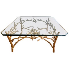 Giacometti Style Metal and Glass Top Sculptural Tree Vine Coffee Cocktail Table
